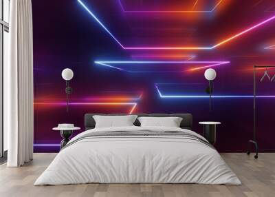 3d render, abstract geometric neon background, laser lines glowing in the dark, futuristic wallpaper Wall mural