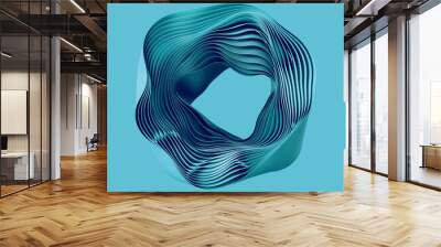 3d render, abstract layered curvy object with hole, isolated on blue background, modern minimal wall Wall mural