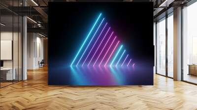 3d render, abstract minimal background, glowing lines, triangle shape, pink blue neon lights, ultraviolet spectrum, laser show Wall mural