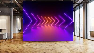 3d render, abstract minimal geometric wallpaper, colorful neon arrows over the black background Wall mural