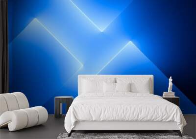 3d render, abstract minimal neon background with glowing lines. Wall illuminated with blue light. Simple geometric wallpaper Wall mural