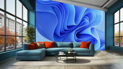 3d render, abstract modern blue background, folded cloth macro, fashion wallpaper with wavy layers a Wall mural