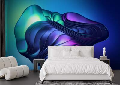 3d render, abstract neon background with fantastic curvy shape, layers and folds. Modern ultraviolet wallpaper Wall mural