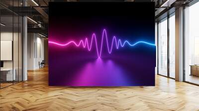 3d render, abstract neon background with wavy impulse line glowing in ultraviolet spectrum Wall mural