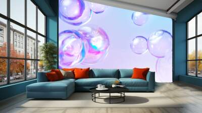 3d render, abstract pastel pink blue background with iridescent magical air bubbles, wallpaper with glass balls or water drops Wall mural