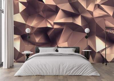 3d render, abstract rose gold crystal background, faceted copper metallic texture, macro panorama, wide panoramic polygonal wallpaper Wall mural