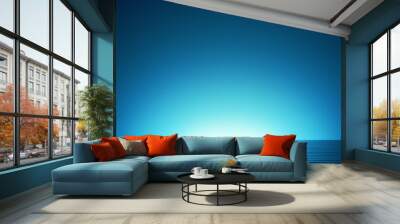 3d render, abstract seascape background with calm water and bright glow, blue simple wallpaper Wall mural