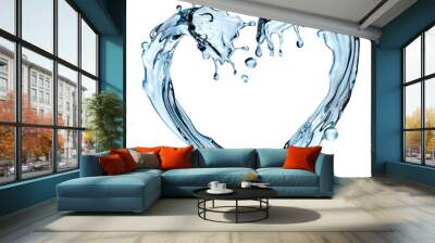 3d render, abstract water design element, illustration, heart shape splashing, blue liquid splash isolated on white background Wall mural