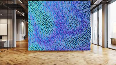 3d render, abstract wavy scales background, violet blue neon colors, pattern, paper craft, macro carpet texture Wall mural