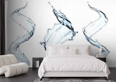 3d render, clean and clear water splash, wave, pure liquid clip art, isolated on white background Wall mural