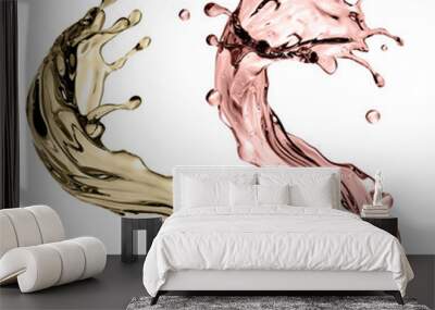 3d render, digital illustration, abstract champagne wave, dynamic shape, liquid splashing set, design elements isolated on white background Wall mural