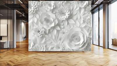 3d render, digital illustration, white paper flowers, wedding floral background, Valentine's day Wall mural