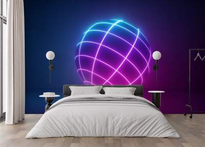 3d render, glowing neon light sphere, globe model, laser show, hypnotic disco ball, esoteric energy, abstract background, ultraviolet spectrum Wall mural