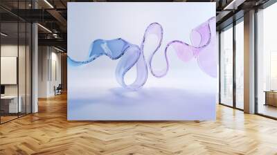 3d render, modern minimal wallpaper with wavy violet glass element isolated on white background Wall mural