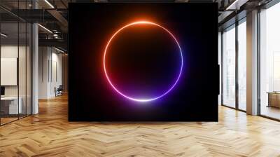 3d render, neon light, round frame, blank space for text, ultraviolet spectrum, ring symbol, halo, i Wall mural