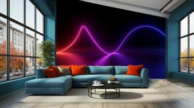 3d rendering, abstract background of colorful neon wavy line glowing in the dark. Modern simple wallpaper Wall mural