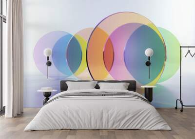 3d rendering, abstract modern minimal background with colorful translucent round glass shapes, simple geometric shapes Wall mural