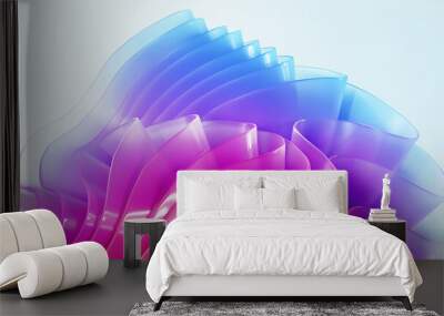 3d rendering, modern minimal wallpaper with wavy pink blue glass layers and folds isolated on white background Wall mural