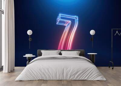 3d rendering. Neon number six. Glowing colorful line inside the glass symbol 6 shape. Top chart Wall mural