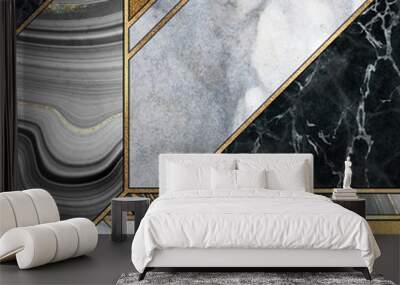 abstract art deco background, modern mosaic inlay, creative textures of marble granite agate and gol Wall mural