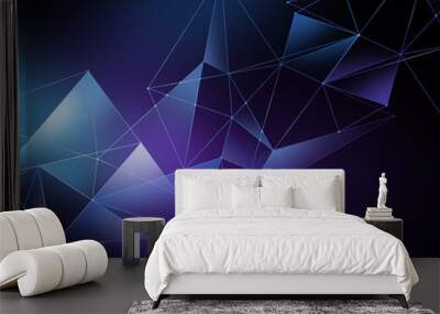 abstract geometrical faceted background, blue glowing triangles, Wall mural