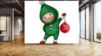 christmas elf cartoon character clip art isolated Wall mural