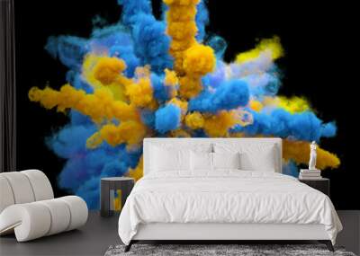 explosion of colored powder, colorant, clouds of colorful dust, isolated on black background Wall mural