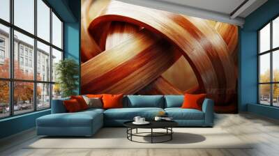 Abstract swirling layers of wooden veneer or ribbons Wall mural