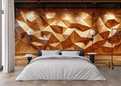 Intricate geometric wooden paneled wall in modern interior decor Wall mural