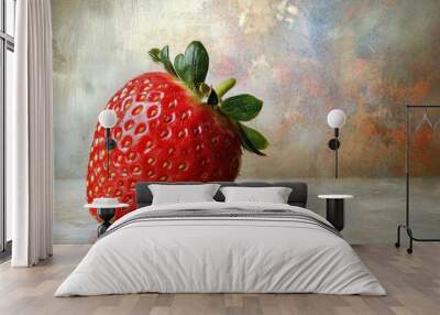 Juicy, ripe red strawberry on rustic background Wall mural