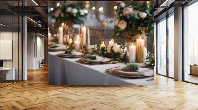  decoration venue table Creative wedding branches Beautiful stone table gold Stylish Hall event grey Vintage green decor Wall mural