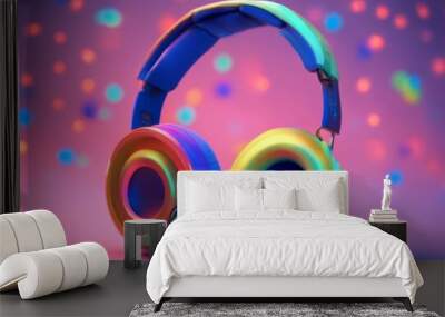 3d adphones modern rendering teenager colorful fun three dimensional illustration earphones studio music stereo audio sound device entertainment equipment technology phone volume Wall mural