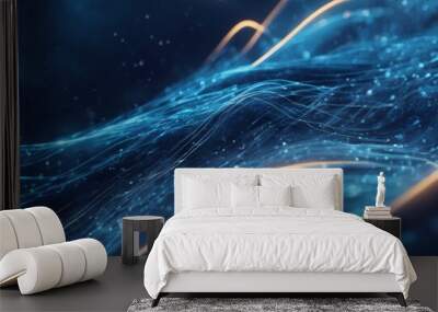 3d blue lines dots rendering intertwined wave lots futuristic flow sounds musical data background music business computer design abstract icon pattern sport star texture nature three dimensional Wall mural