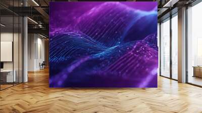 audio copy waves wavelengths frequency waveform visualization wireframe sound blue illustration futuristic abstract text purple background conceptual technology signals space acoustic Wall mural