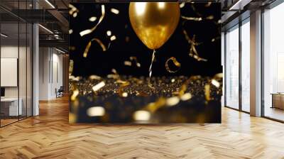 background balloon new Year Celebrations Eve confetti Happy Golden holiday black countdown gold celebration party fun Wall mural