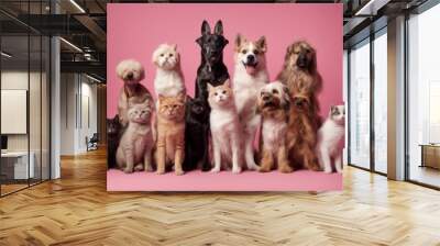 background cat bodies dogs human pink funny group animal birthday body casual attire clothes collage collection concept cool creative cute dancing different dog Wall mural