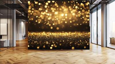 background golden gold Glowing Luxury bokeh black sequins Abstract snowflakes Wall mural