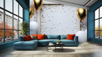 balloons glitter frame gold white confetti it A template card decoration background party balloon illustration banner celebration design birthday event festive blank christmas holiday Wall mural