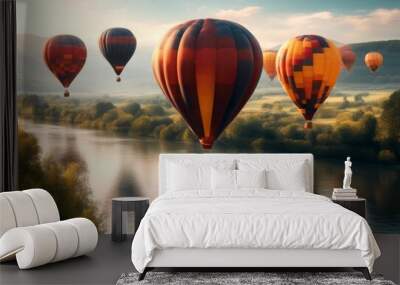 balloons landscape technology river air flying created beautiful hot cappadocia nature balloon travel tour tourism sky turkey flight Wall mural