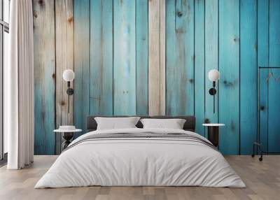 beach wood old background blue vintage plank wooden abstract texture color Wall mural