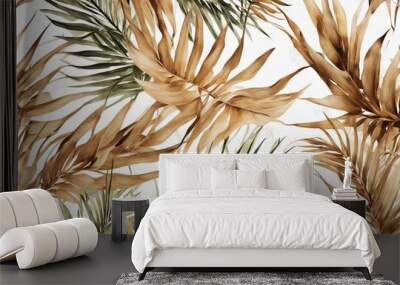 beige botanical fronds background autumn dried abstract brown illustration tropical watercolour tree branch botany palm  Wall mural