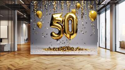 birthday 50th Rendering confetti gold greeting background  Happy balloon 3D Similar Keywords 50 party celebration anniversary background banner card celebrate Wall mural