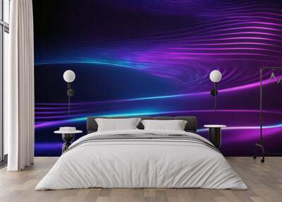 blue dot wave gradient purple light technology line background dark abstract data big gital 3d rendering green three dimensional art audio banner black business Wall mural