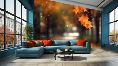 blurry leaves autumn wallpaper banner  Wall mural