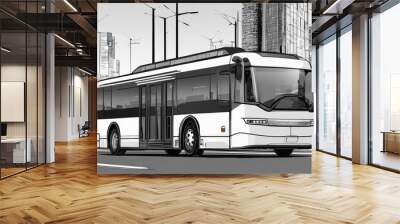 bus electric outline sketch city print drawing transportation illustration logo vignetting silhouette line art graphic transport auto black-and-white Wall mural