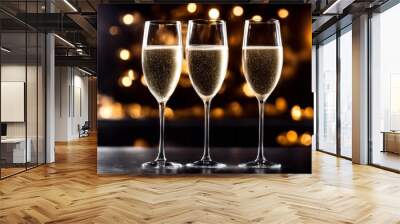 champagne black two christmas glasses background champaign toast romantic luxury on celebrate alcoho Wall mural