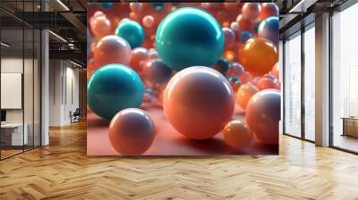 Cute pastel colored 3d background. Modern loop animation of morphing spheres stock video Wall mural