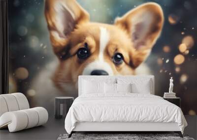 dog corgi big watercolour digital eyes illustration puppy ai stylized welsh cute watercolor eye cavalier pet toy animal spot graphic isolated white beige breed art Wall mural