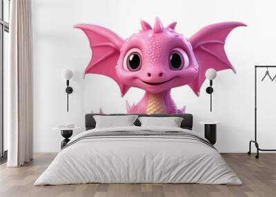 dragon baby happy collection pink cartoon 3d render transparent style character olated background prehistoric dude weird cool lovely children zoo beast jurassic adorable crazy tiny Wall mural