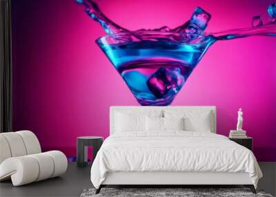 drink pink life ice concept party neon night blue iridescent colors minimal martini cubes cocktail splash abstract alcohol art background bar beverage bright celebration classic club cold Wall mural